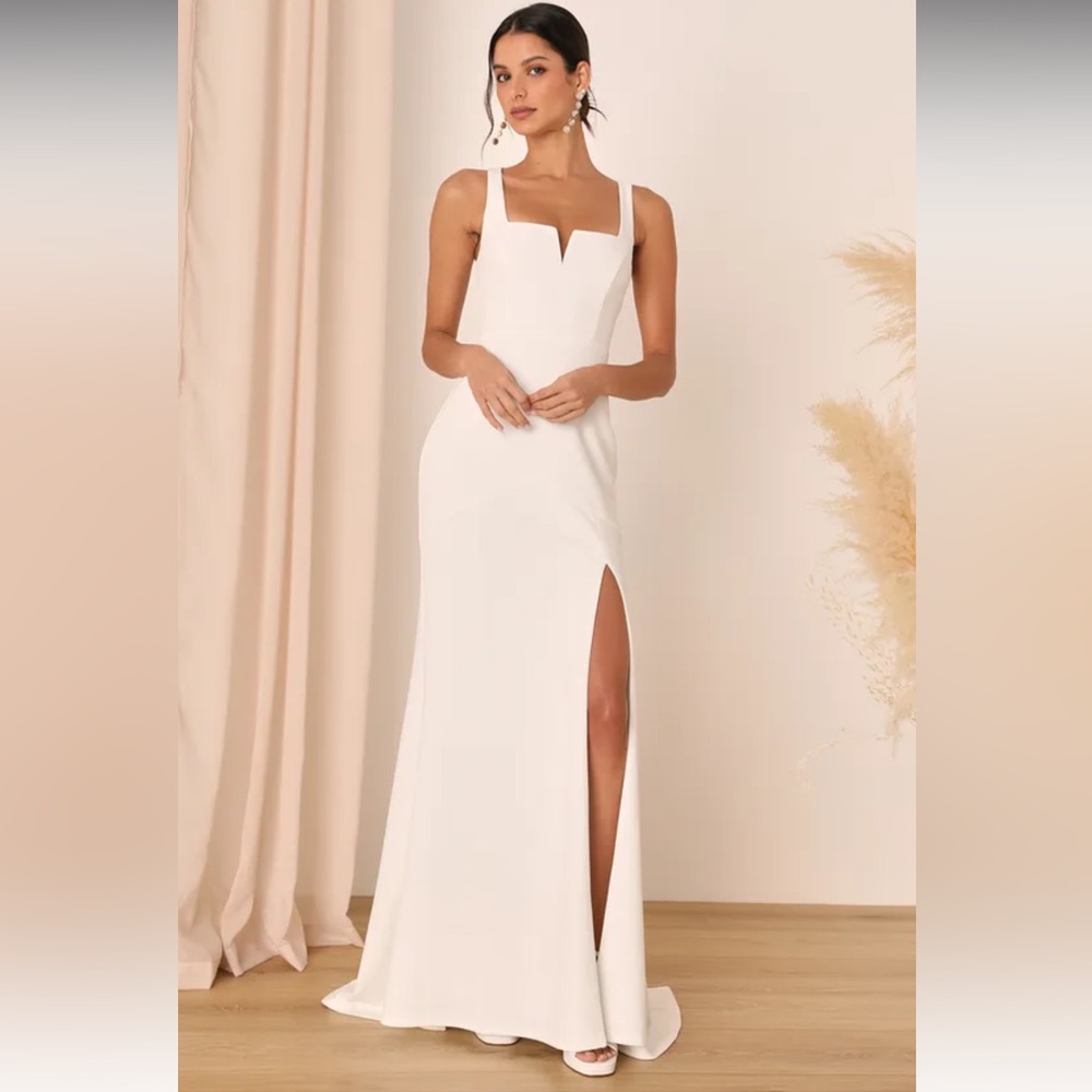 Lulu's Ivory Square-Neck Bridal Gown with Thigh Slit